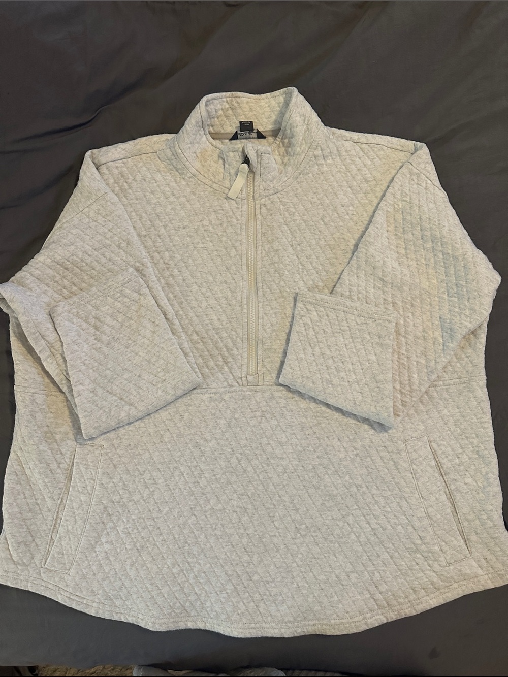 Eddie Bauer Light Gray Quilted Half-Zip Pullover